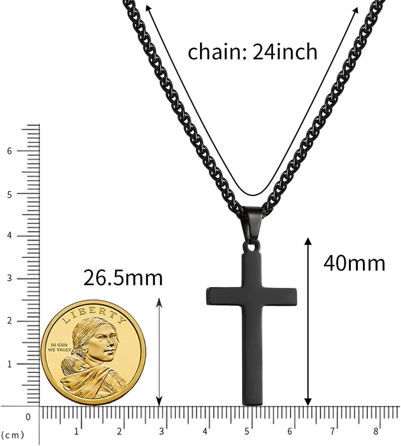 RS Cross Necklace for Men Boys Women 16-24 Inches Stainless Steel Cross Pendant Chain Religious Gift - Image 3